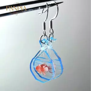 PNPIA- Bông tai bầu cá vàng phẳng 2D dành cho nữ Peculiar Fishbowl Dangle Bông tai phụ kiện sáng tạo cho trường học hoặc văn phòng