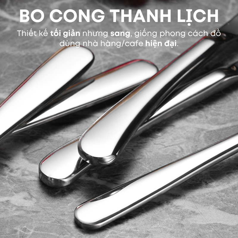 Thìa Ăn Kem Inox 304 Elegant 15cm Cao Cấp – Thìa Dessert, Tráng Miệng Sáng Bóng Sang Trọng | 343