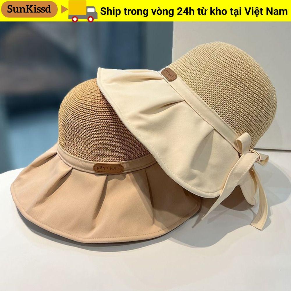 SUNKISSD Nữ Mũ Xô, Du Lịch Ngoài Trời Lớn Vành Rộng Mũ Chống Nắng, Mũ Đi Biển Thời Trang Mùa Hè Nơ Panama Mũ
