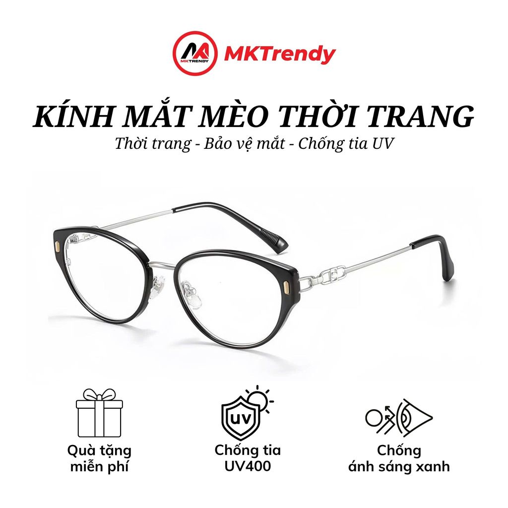 Gọng kính mắt mèo nữ MKTRENDY gọng kim loại chống ánh sáng xanh chống tia UV thời trang K23