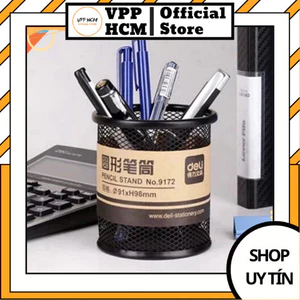 Ống Cắm Bút Bằng Sắt Lưới Deli 9172 Màu Đen – Giỏ Đựng Bút Hợp Kim Trụ Tròn Cao Cấp Chống Gỉ