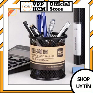 Ống Cắm Bút Bằng Sắt Lưới Deli 9172 Màu Đen – Giỏ Đựng Bút Hợp Kim Trụ Tròn Cao Cấp Chống Gỉ