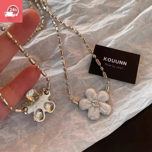 Mặt dây chuyền hoa thả dầu bạc phong cách cổ điển Vòng cổ nữ cá tính và đa năng
