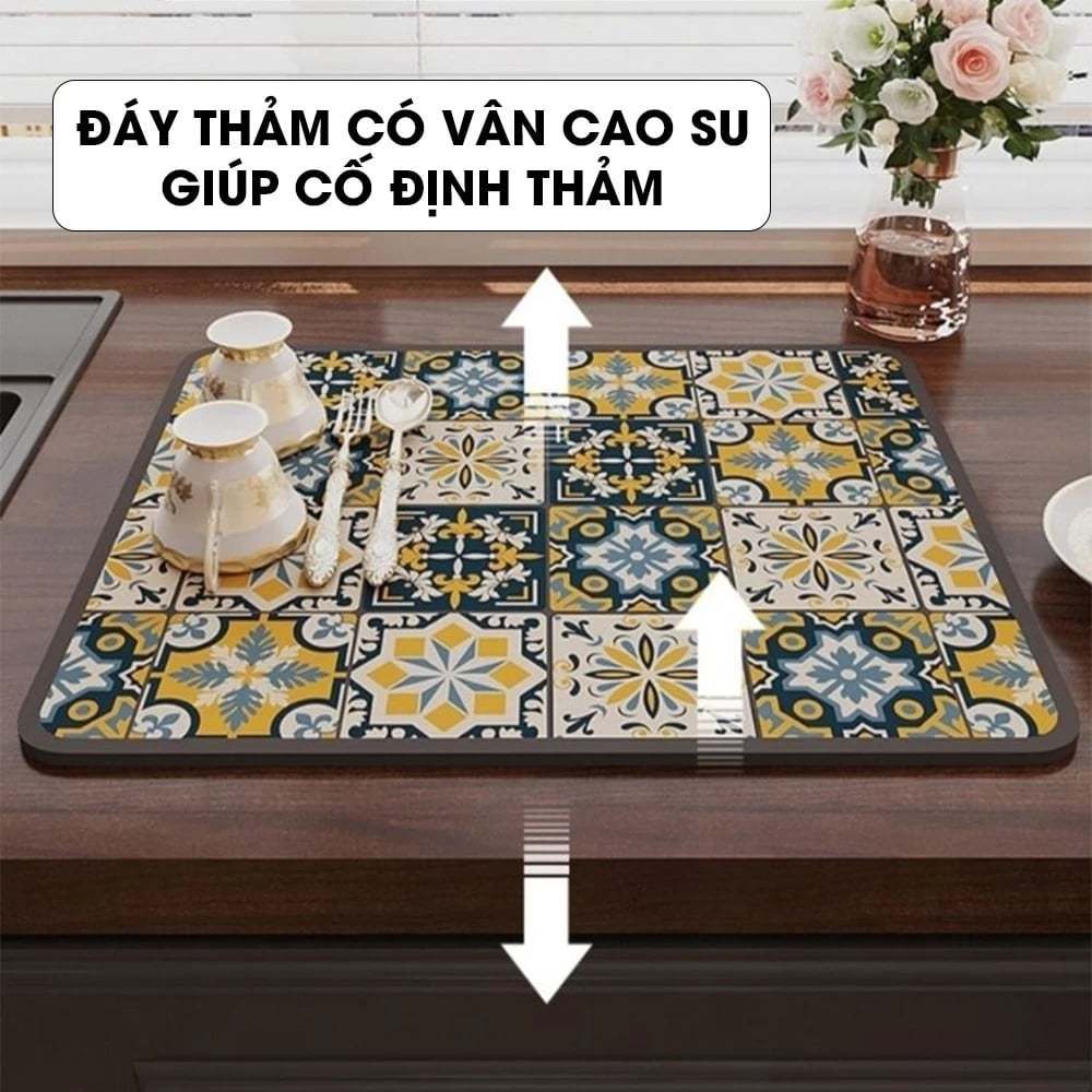 Thảm Thấm Hút Nước Nhanh Khô, Chất Liệu Da Nappa Đế Cao Su Chống Trượt, Thảm Lót Ly Thấm Nước Cho Nhà Bếp TitiHome