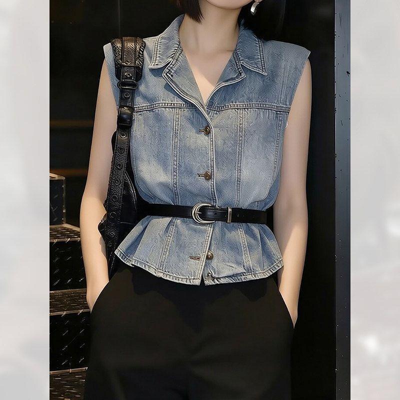 [Giảm giá 50%] Áo sơ mi Denim thông thường phù hợp cho nữ mùa hè 2026 Phong cách mới Pháp Retro Ve áo sơ mi nhỏ Áo sơ mi tinh tế độc đáo