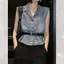 Áo sơ mi Denim thông thường phù hợp cho nữ mùa hè 2026 Phong cách mới Pháp Retro Ve áo sơ mi nhỏ Áo sơ mi tinh tế độc đáo