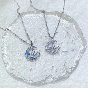 Đồng Trắng Kèm Mặt Trăng Bướm Vòng Cổ Nữ Mặt Trăng Nhấp Nháy Kim Cương Trang Sức Thiết Kế Cao Cấp Ánh Sáng Sang Trọng Niche Tính Khí Vòng Cổ Sinh Nhật