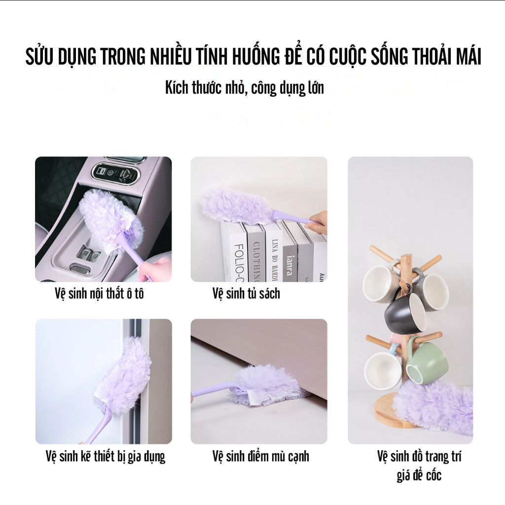 Cây Lau Bụi Tĩnh Điện Hút Bụi Kèm 6 Đầu Chổi Thay Thế, Chổi Phủi Bụi Nội Thất Ô Tô Hút Lông Tóc Đa Năng