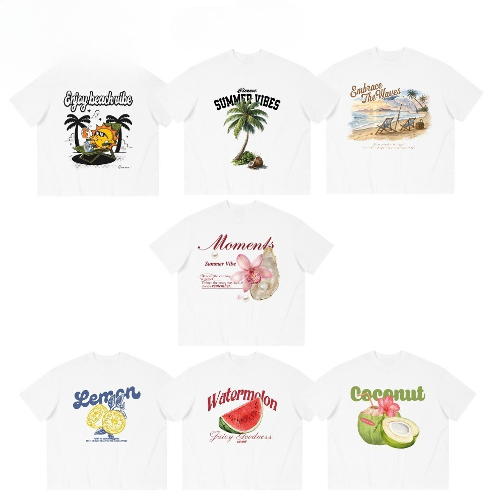 （Giao hàng 24h）Angela Áo thun mùa hè họa tiết trái cây nhiệt đới - Chất liệu cotton cao cấp, unisex.