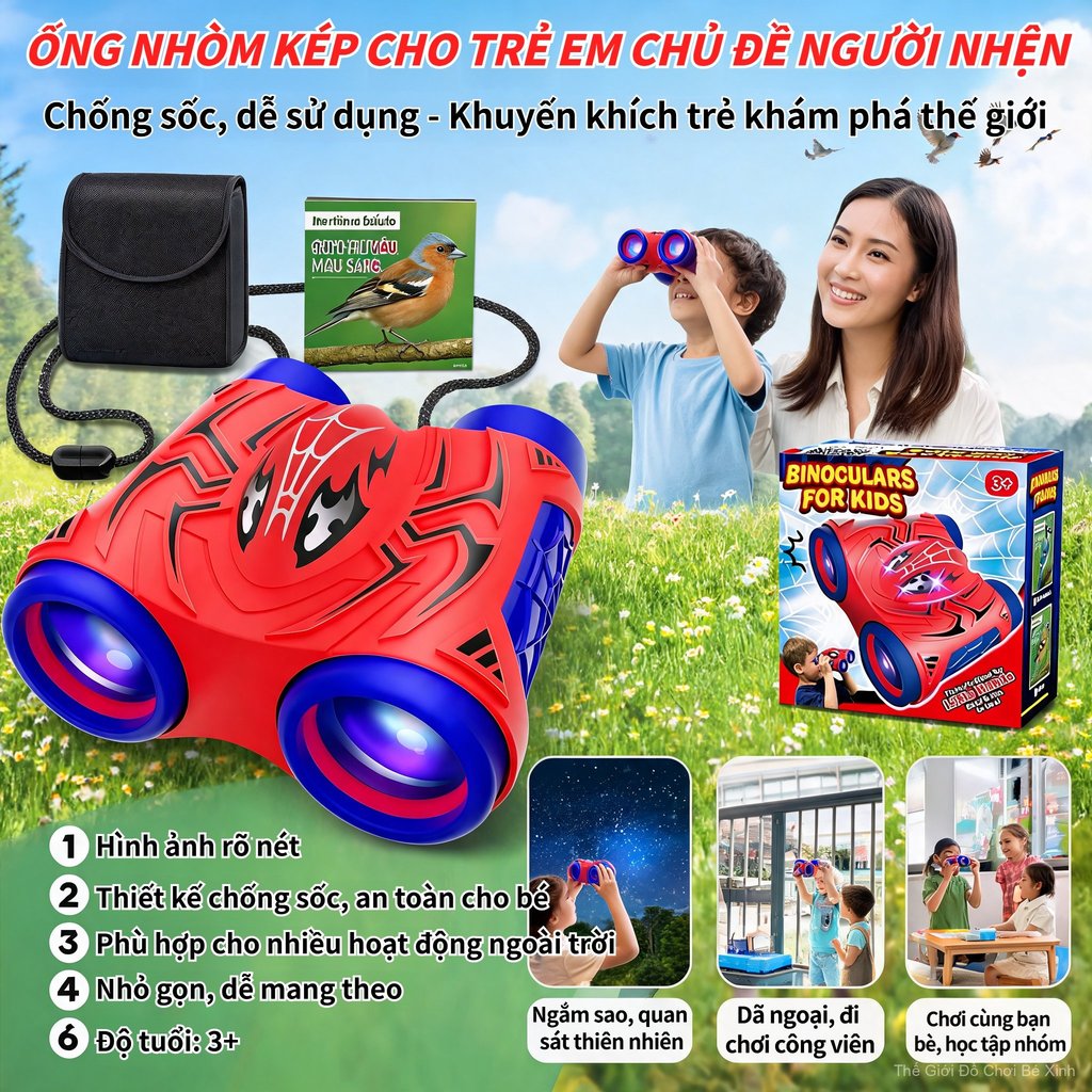 Ống Nhòm Đôi Bé Người Nhện, Mẫu Hot 2026 Giá Rẻ, Chính Hãng, Bền Va Đập, Tặng Kèm Sách La Bàn