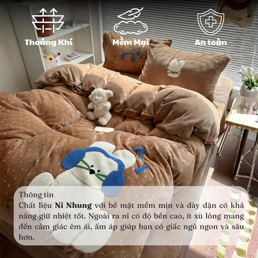 (SGN384) Bộ nỉ nhung 4 món Memminbedding Luxury chất liệu ấm áp, họa tiết 3D thêu nổi, không bám lông, giữ ấm tốt