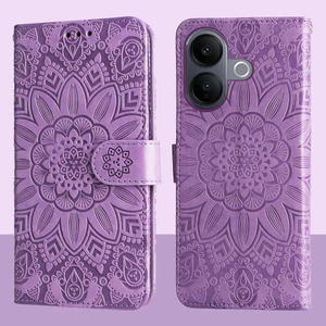 Ví da từ tính Flip Case cho Vivo V60 Lite 5G 4G Vỏ điện thoại hoa hướng dương dập nổi