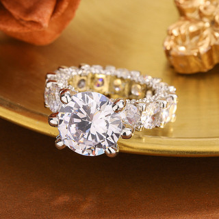Nhẫn sáu móng tay zircon mạ bạch kim, phong cách thời trang dành cho nữ