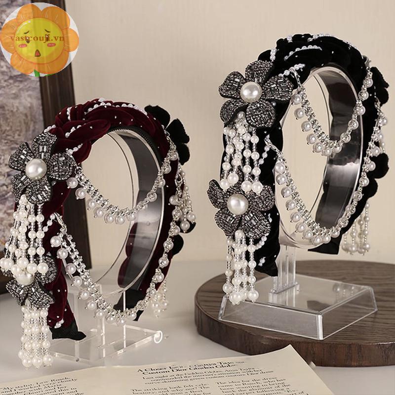 VASTJI Phụ kiện tóc nữ phong cách dân tộc retro với họa tiết hoa hạt sels, sang trọng và thời thượng