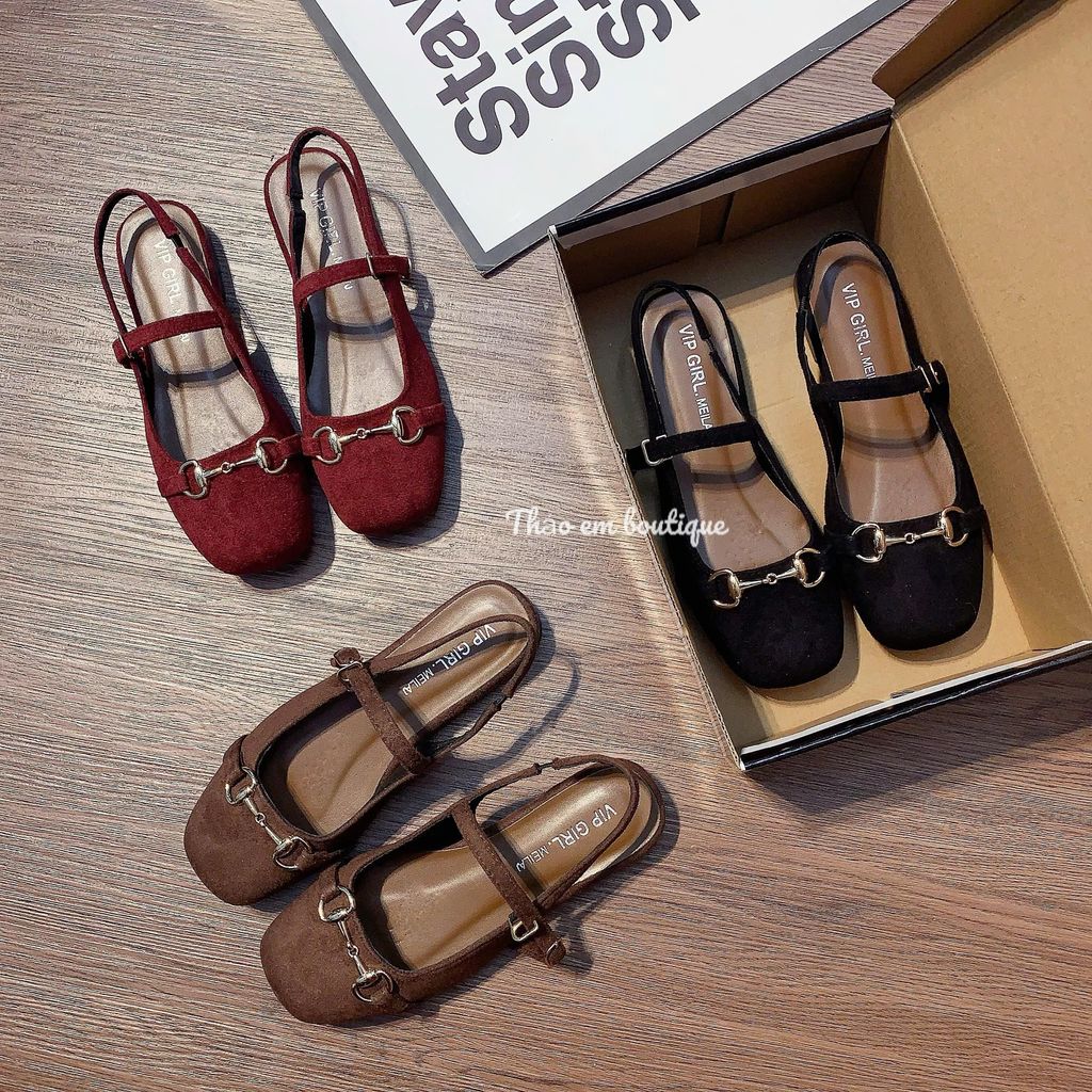 [Thảo Em - SHK4V] Sục bệt nữ hở gót da lộn mũi tròn tiểu thư cá tính có khoá  (Có Sẵn)