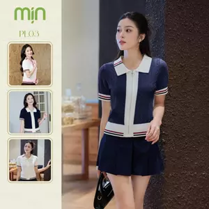 Áo len polo nữ khoá kéo Mịn PL03, ngắn tay, phối viền, len dệt kim mềm mại, thời trang, thanh lịch