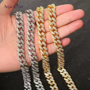 AqToCna Hip Hop Sáng Bóng Cuba Liên Kết Dây Chuyền Vòng Tay Nam Nữ Kim Cương Giả Dây Chuyền Vòng Tay Punk Dây Đeo Tay Trang Sức Quà Tặng AqToCna