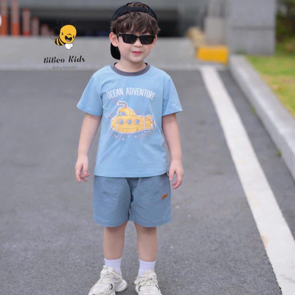 [BiBeo Kids] Bộ quần áo cộc tay TÀU NGẦM IN NỔI, quần Bò áo chất COTTON 4 chiều siêu co giãn  cho bé trai