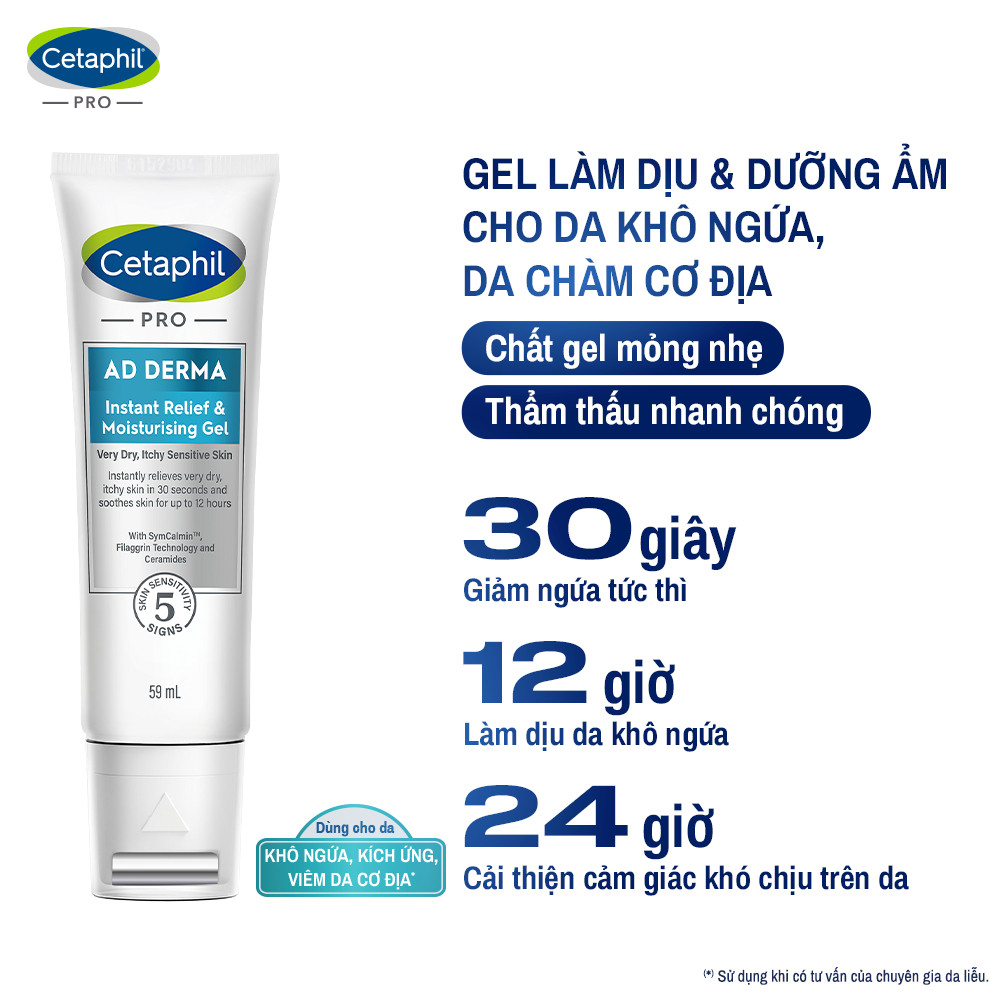 Gel làm dịu và hỗ trợ giảm ngứa cho da chàm, viêm da cơ địa CETAPHIL PRO AD DERMA Instant Relief & Moisturising Gel 59ml