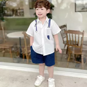 Bộ quần áo SƠ MI GẤU TRÚC TRẮNG QUẦN BÒ XANH cho bé siêu bảnh trai [1 - 6 tuổi]