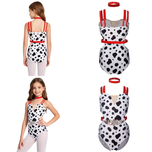 Nyeemya Trẻ Em Bé Gái Dalmatian Trang Phục Lấp Lánh Kim Cương Giả Không Tay Dây Đôi Deign Eo Cutout Leotard Với Vòng Cổ Khiêu Vũ Hiệu Suất Quần Áo