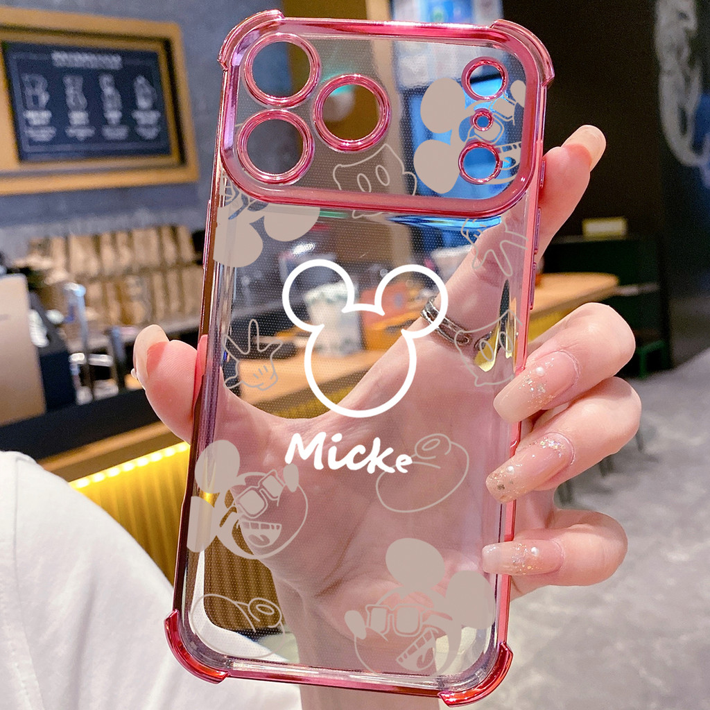 Tương thích với iPhone 17 16 15 Pro Max 14 Plus 13 12 11 XR XS Thời Trang Vẽ Chuột Mickey Minne Trong Suốt Mạ Vỏ Chống Rơi