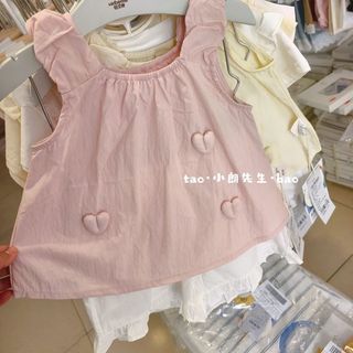 Bé Gái Mùa Hè Mỏng Phong Cách 3D Trái Tim Tình Yêu Không Tay Áo Thun Trẻ Em Cotton Nguyên Chất Ba Chiều Tình Yêu Camisole