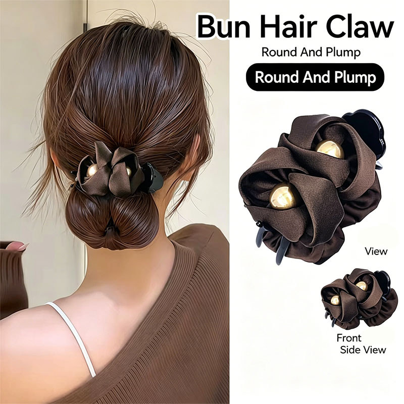 Vuốt Tóc Plump Flower Bun, Kẹp Vuốt Hoa Vải Thanh Lịch Với Chi Tiết Ngọc Trai, Kẹp Tóc Chống Trơn Trượt Volumizing Cho Updos