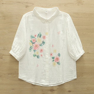 [Sẵn Sàng] Áo Sơ Mi Nữ 100% Sợi Cotton Cao Cấp Mùa Hè Mới Áo Sơ Mi Ngắn Tay In Hình Áo Sơ Mi Rời Cardigan