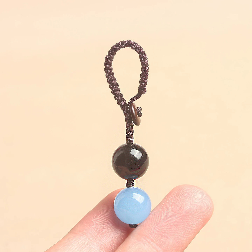 Móc khóa dây chuyền điện thoại dân tộc thủ công - Hạt pha lê ngọc bích xanh Obsidian tự nhiên - Mặt dây chuyền hai mục đích cho điện thoại Phím chữ U