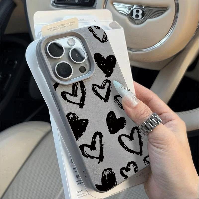 Trái tim đenVân dâu áp dụng cho vỏ điện ttimoại iPhone 15/16/17/11/12/13/14