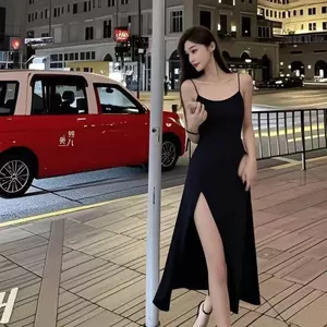 Pháp Hot Girl Đen Sling Không Đều Chia Sang Trọng Ôm Hơn Nhìn Đuôi Cá Phong Cách Hẹp Phong Cách Nóng Hẹn Hò Hàng Ngày Quần Áo Nữ