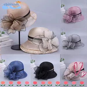 Mũ che nắng ngoài trời EBINLANDS, Mũ chậu hoa mùa hè Organza, Mũ trà thoáng khí thời trang Màu trơn Mũ ngư dân nữ