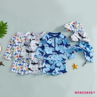 MG-Toddler Baby Boy Rash Guard Đồ bơi 3 chiếc Bộ in hình Zip Up Đồ bơi dài tay Áo quần short và mũ