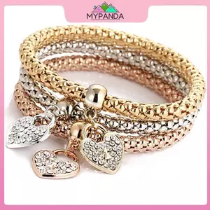 MYPANDA Thời Trang Nữ 3 Chiếc Vàng Bạc Hoa Hồng Vòng Tay Vàng Bộ Kim Cương Giả Lắc Tay Trang Sức.