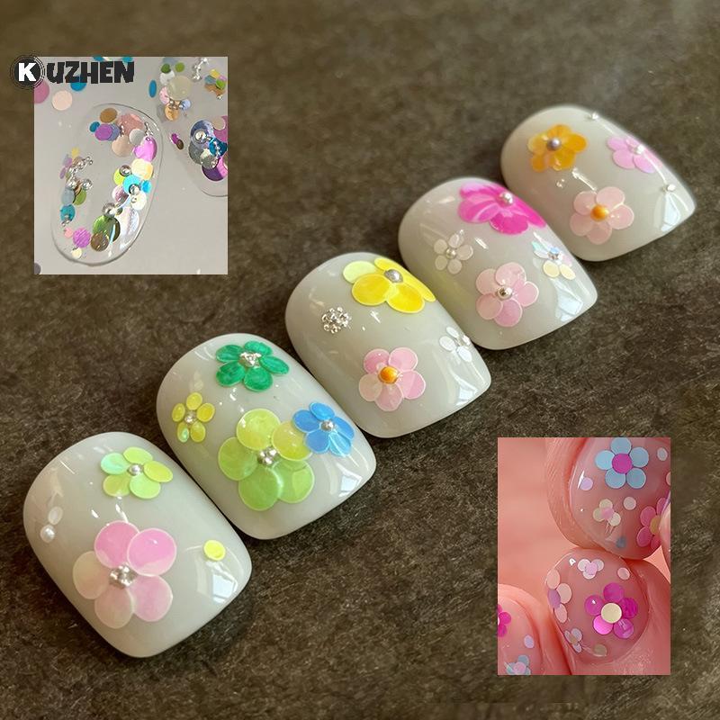 KUZHEN 12 Lưới Tròn Và Nhiều Màu Sắc Móng Tay Lấp Lánh Với Hoa Thiết Kế Cho DIY Art HOT