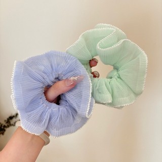 Hululu / Fresh Mint Hai Lớp Xếp Ly Scrunchy Dây Buộc Tóc Phong Cách Hàn Quốc Dây Buộc Tóc Đầu Bóng Đuôi Ngựa Thấp Lông Tơ Khối Lượng Tóc Buộc Tóc