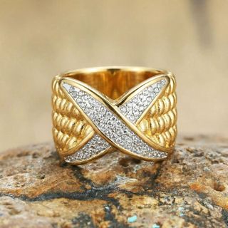 Nhẫn chỉ số bằng thép không gỉ bằng kim cương giả Séc siêu lấp lánh18K Nhẫn cổ điển mạ vàng dành cho nữ