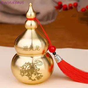 JUNYUE88US Bầu rồng chống cháy, Bàn trang trí bầu bằng đồng thủ công hàng đầu, Phong thủy Phong cách mịn màng Bàn trang trí bầu bằng đồng thau