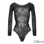 Bộ đồ liền thân bằng lưới dài tay cổ thuyền đính đá trang trí lưới cá Áo Leotard