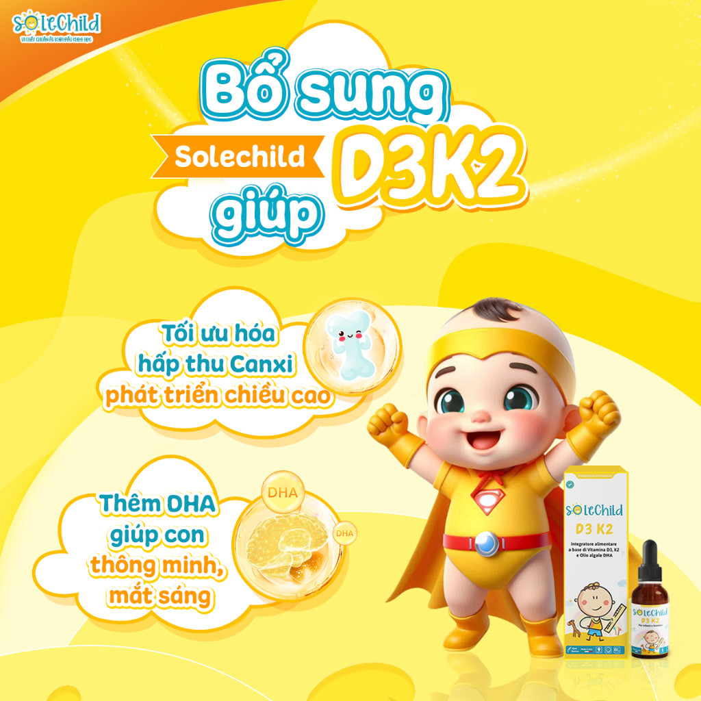 D3K2 Plus DHA Tinh Khiết Hữu Cơ Cho Bé SOLECHILD D3K2 Phát Triển Chiều Cao, Xương Răng Chắc Khỏe