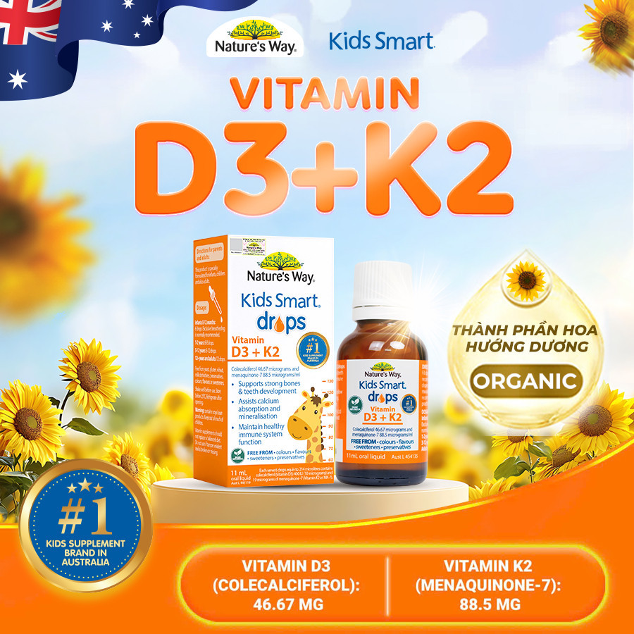 Vitamin D3k2 Organic Nature's Way, D3K2 Cho Trẻ Sơ Sinh  Hoa Hướng Dương Organic Hộp 11ml