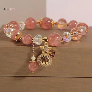 Vòng tay dâu tây pha lê nữ có túi đựng tiền, dễ co giãn, thích hợp làm quà tặng cho các bữa tiệc
