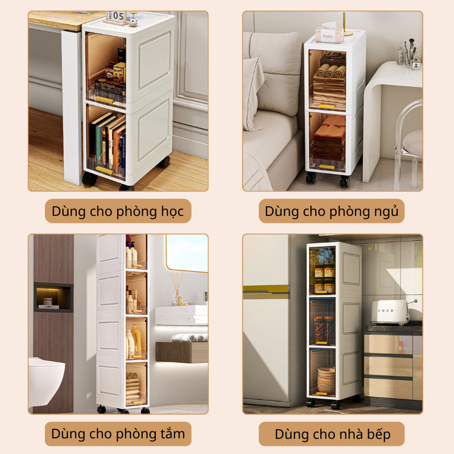 Tủ Đựng Đồ Dùng Bếp Gấp Gọn ENODA HOME, Tủ Lưu Trữ Khe Hẹp Để Đồ Đa Năng Tối Ưu Không Gian Có Bánh Xe Tiện Lợi TUN001
