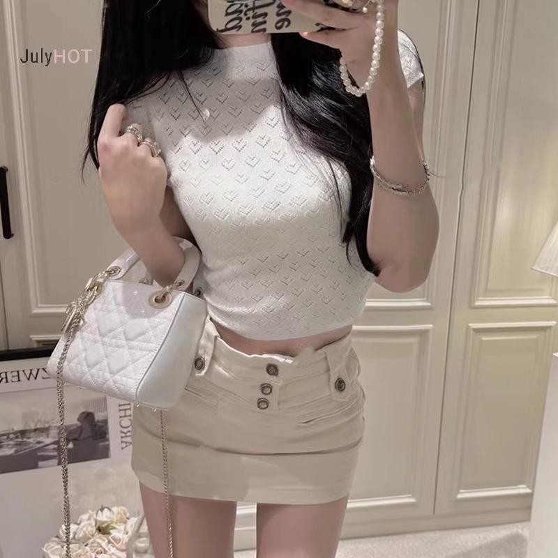 Áo Croptop Len Ice Silk Mỏng Tay Bay Cho Nữ, Thiết Kế Cut-OutSlim, Phù Hợp Mùa Hè 2025