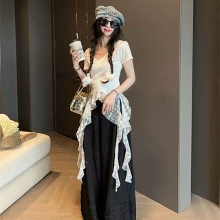 Pure Desire Áo Thun Nữ Cổ Chữ V Mùa Hè, Kiểu Hot Girl Với Chi Tiết Ren Khâu Sang Trọng