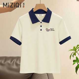 [MIZIQI] Áo thun ngắn tay cổ áo phong cách Preppy dành cho nữ, Áo thun ngắn tay cao cấp cổ Polo