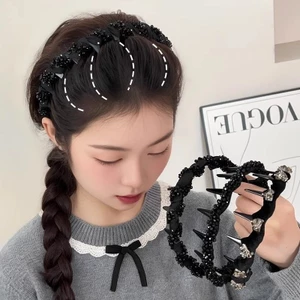 Băng đô phụ kiện tóc màu đen cao cấp, có hạt và mùi hương, thiết kế sóng cao
