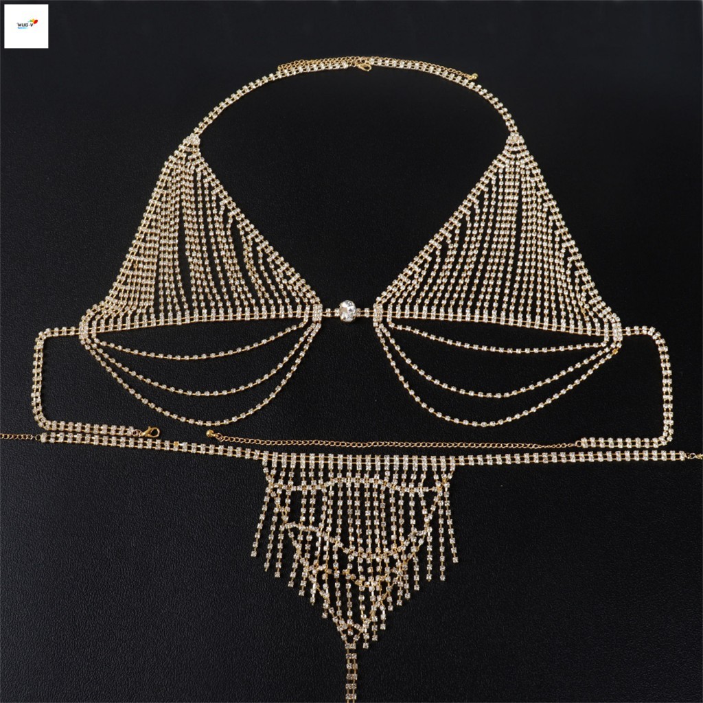 Áo ngực Bikini viền kim cương giả sáng bóng - Trang phục sân khấu dự tiệc dành cho nữ