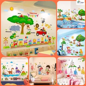 Decal dán tường cho trẻ em, đa dạng mẫu mã và đã có sẵn keo dán.